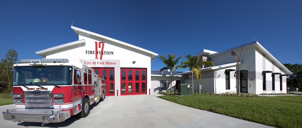 Architectural view of the Fire and Rescue Station 17 Fort Myers, FL.